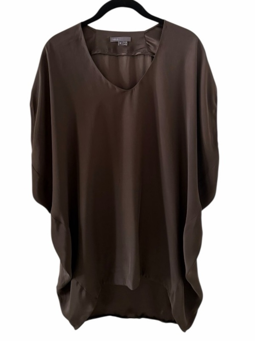 Vince Dark Brown V-Neck Dolman Sleeve Silk Tunic Blouse Size Medium - Picture 3 of 9